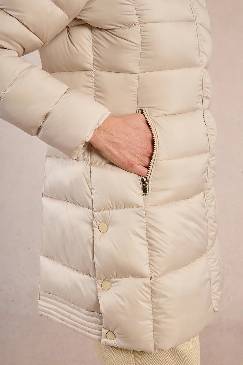 Mid-Length Puffer Jacket in off white by Molly Bracken