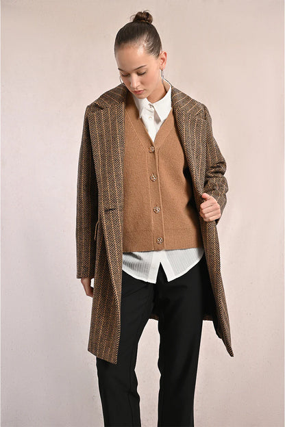 Plaid Blazer Coat in brown by Molly Bracken