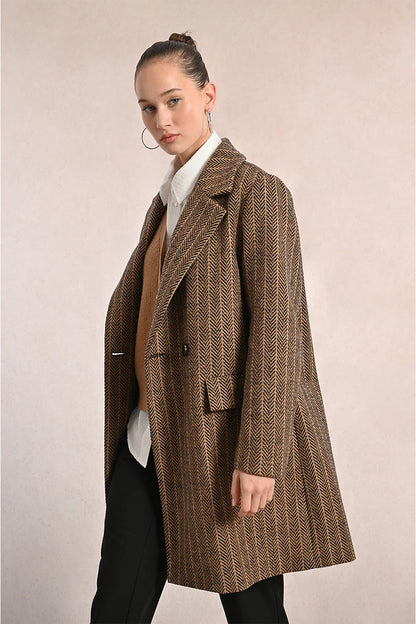 Plaid Blazer Coat in brown by Molly Bracken