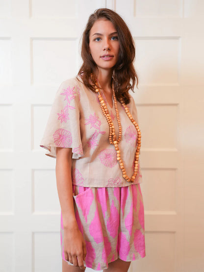 Orris Blouse with Flower Embroidery in beige by Nimo
