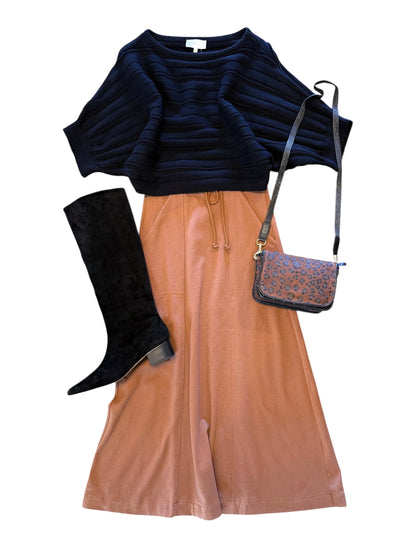 Drawcord Paneled Skirt in toffee by Lilla P