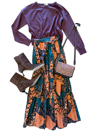 Kitty Ankle Skirt in dark saguaro by Cleobella