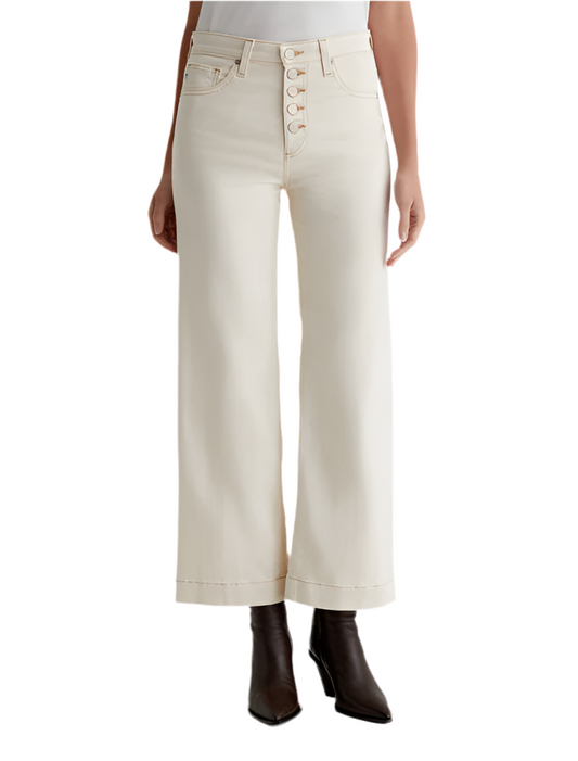 Saige High Rise Wide Leg Crop in white oat by AG