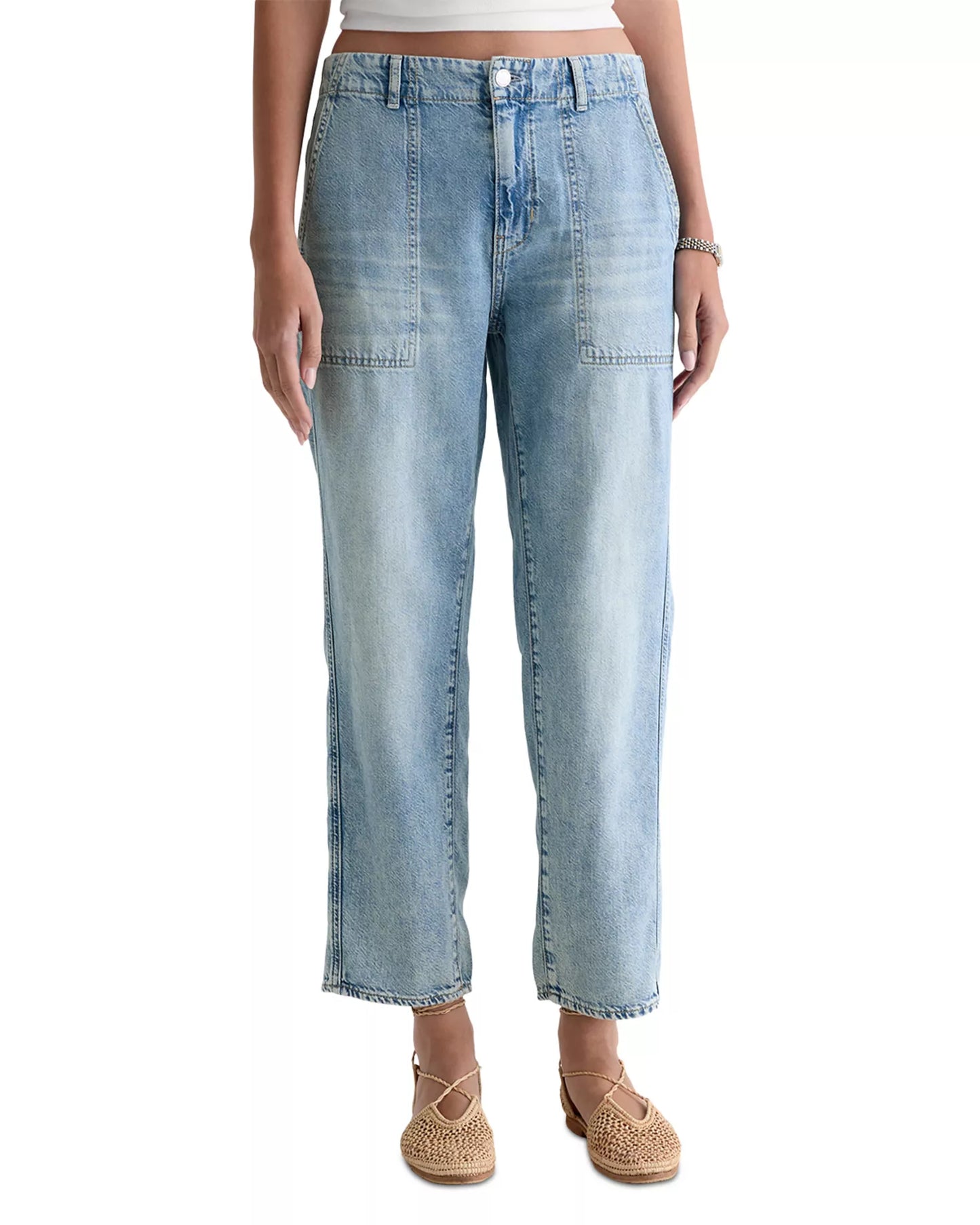 Analeigh Mid Rise Utility Jeans in wine garden by AG