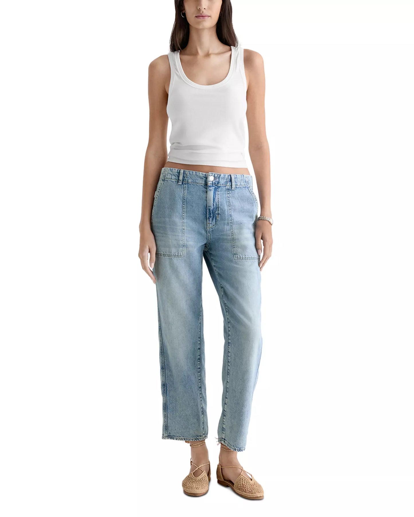 Analeigh Mid Rise Utility Jeans in wine garden by AG