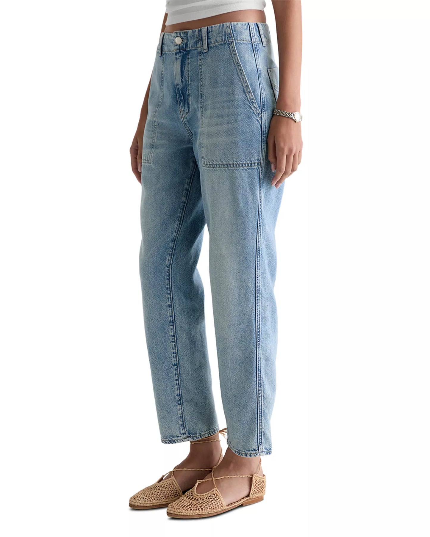 Analeigh Mid Rise Utility Jeans in wine garden by AG