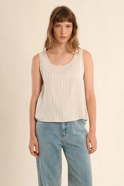 Striped Tank Top in beige by Molly Bracken