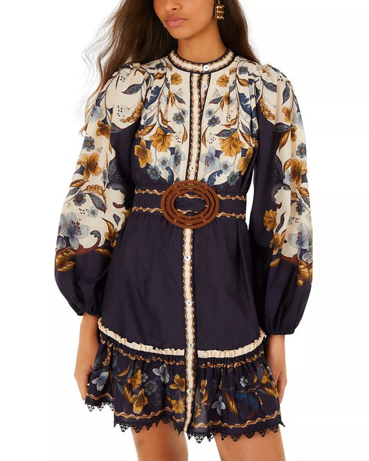 Golden Nature Mini Dress in navy blue by Farm Rio