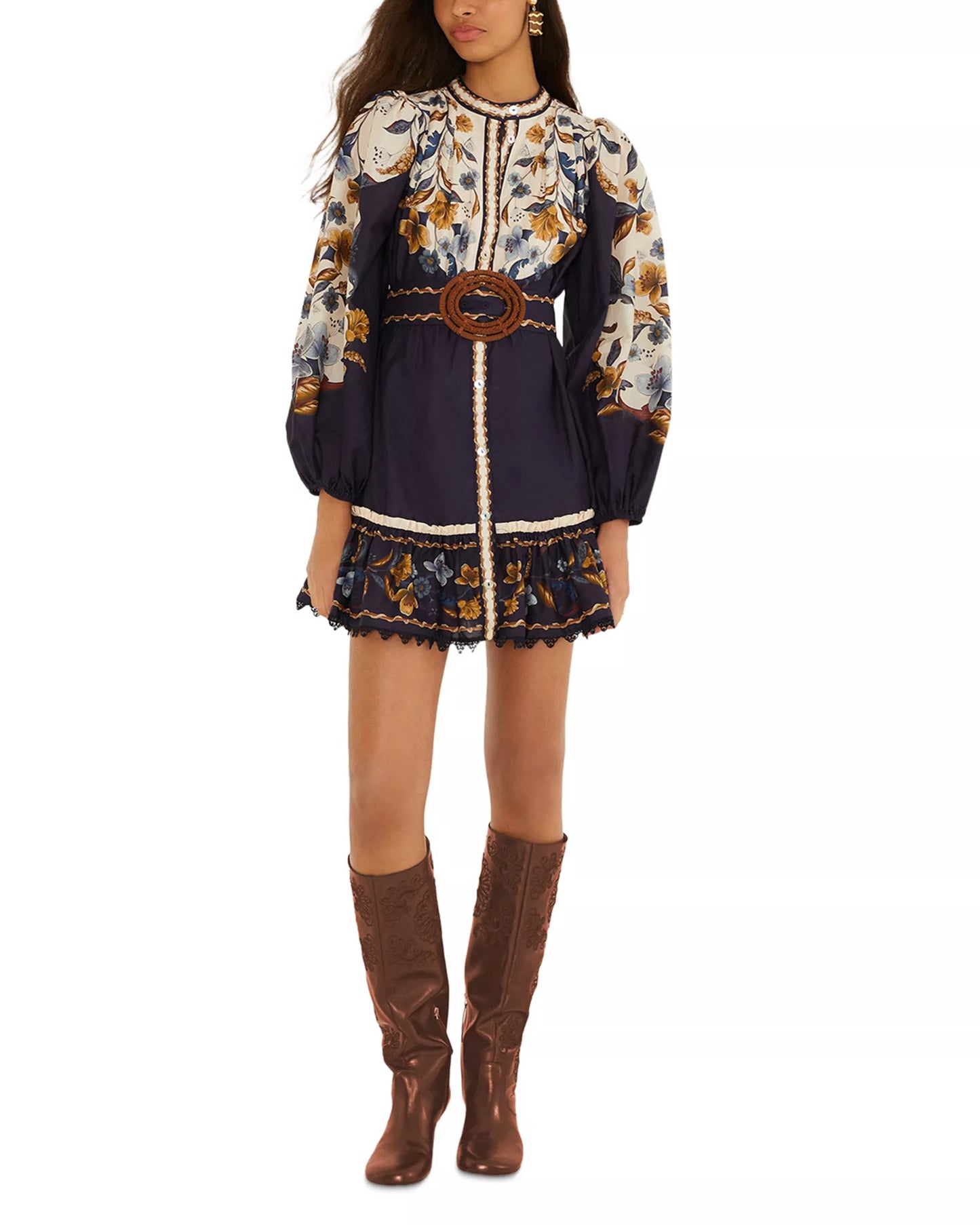 Golden Nature Mini Dress in navy blue by Farm Rio