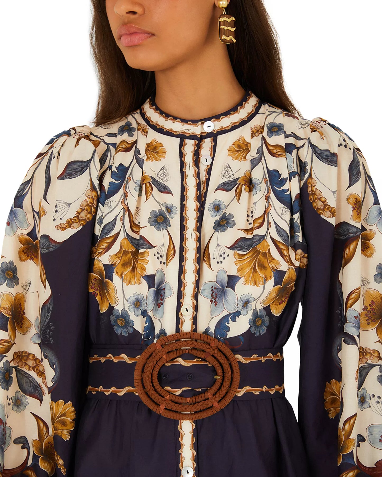 Golden Nature Mini Dress in navy blue by Farm Rio