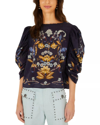 Golden Nature Blouse in navy blue by Farm Rio