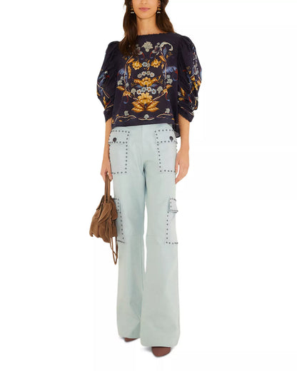 Golden Nature Blouse in navy blue by Farm Rio