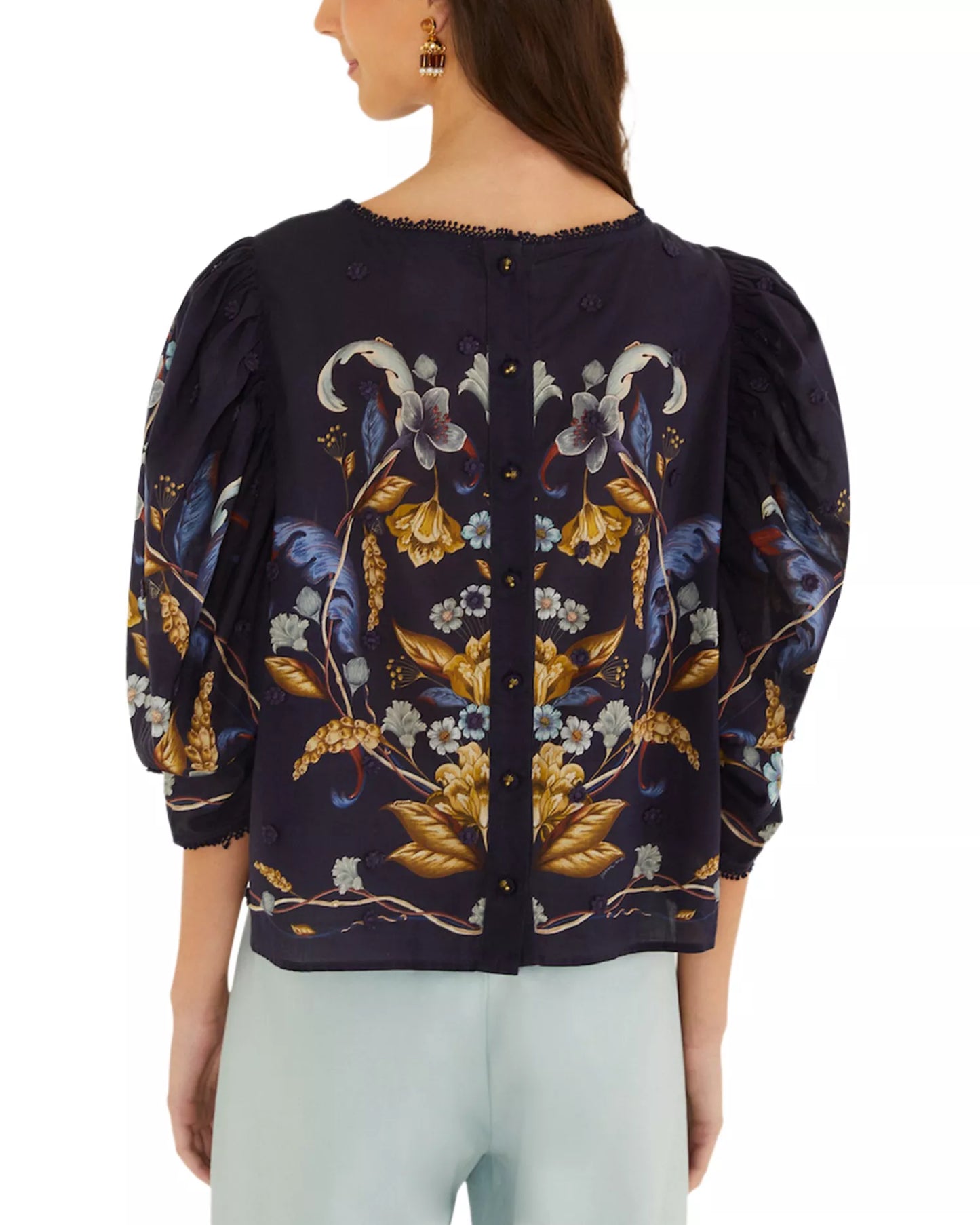 Golden Nature Blouse in navy blue by Farm Rio