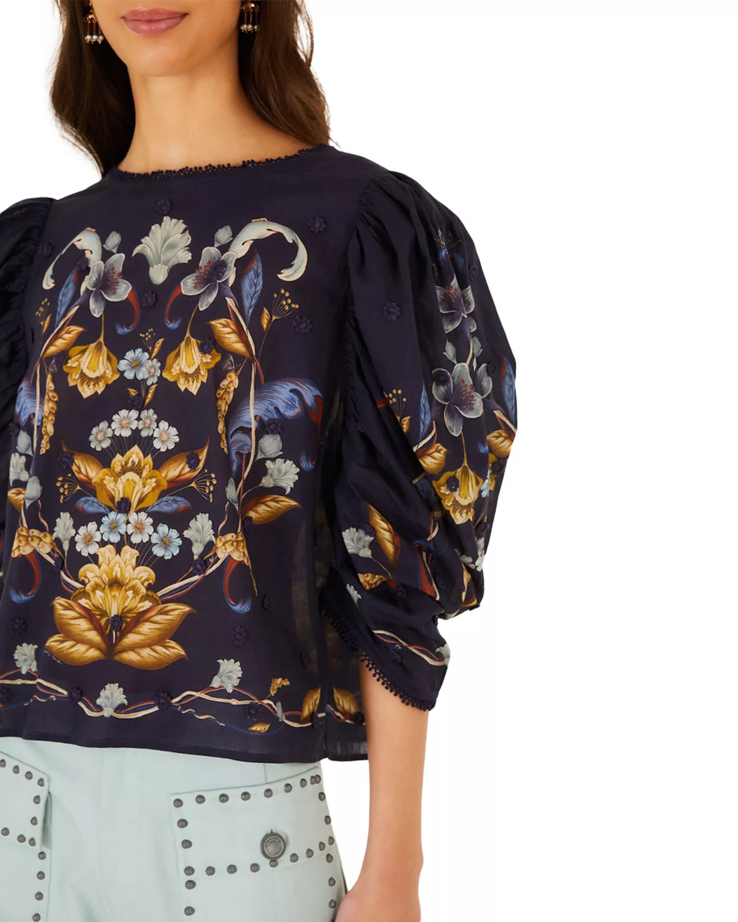 Golden Nature Blouse in navy blue by Farm Rio