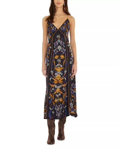 Golden Nature Slip Dress in navy blue by Farm Rio