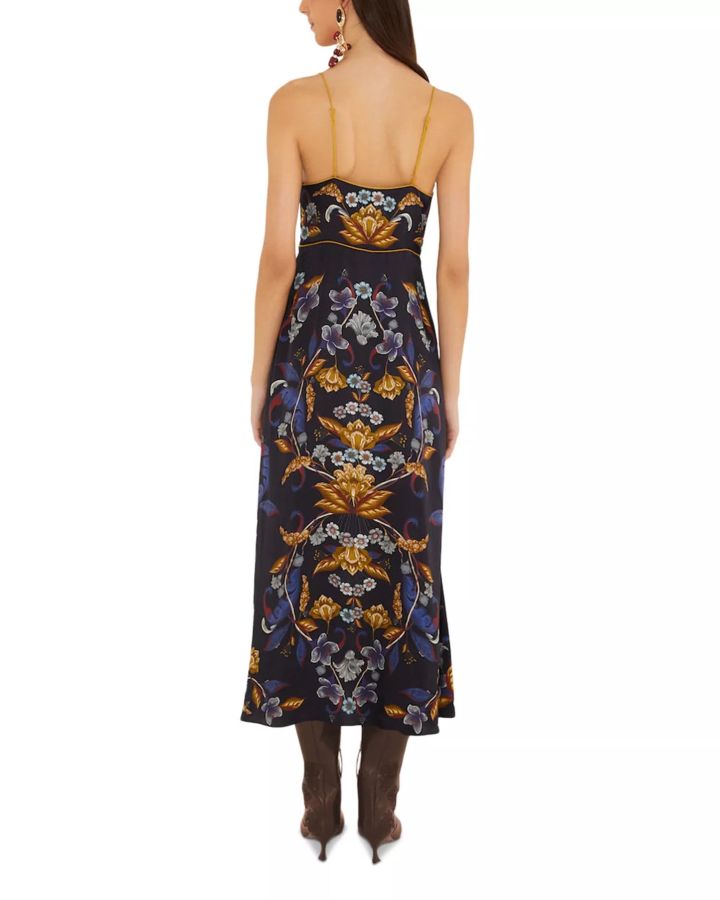 Golden Nature Slip Dress in navy blue by Farm Rio