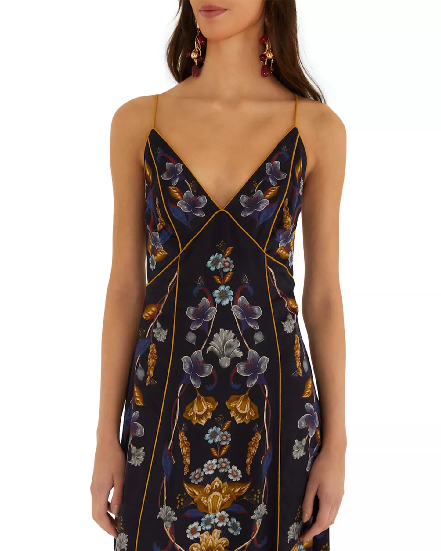Golden Nature Slip Dress in navy blue by Farm Rio