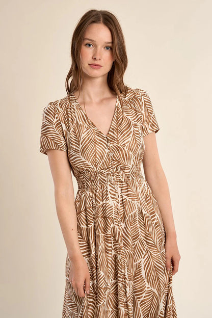 Printed Maxi Dress in camel mathilde by Molly Bracken