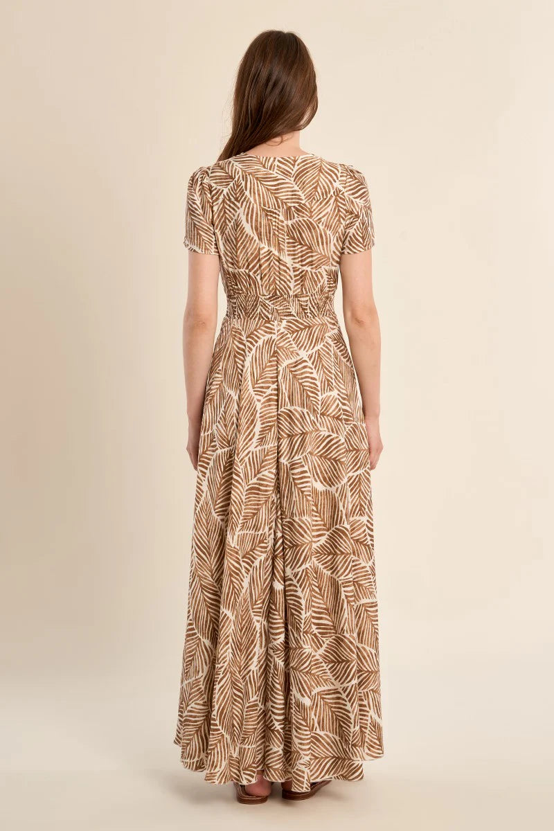 Printed Maxi Dress in camel mathilde by Molly Bracken