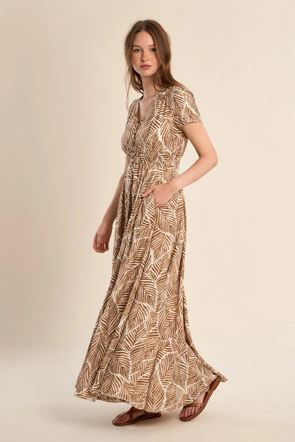 Printed Maxi Dress in camel mathilde by Molly Bracken