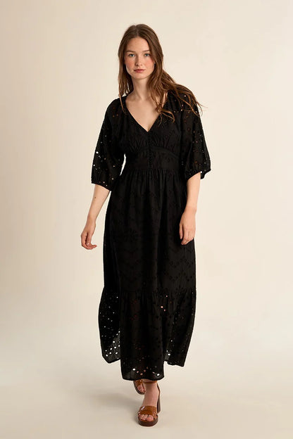 Eyelet Maxi Dress in black by Molly Bracken