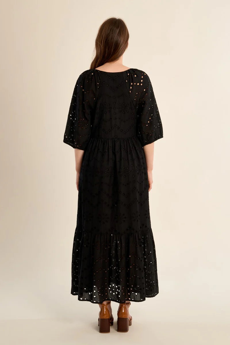 Eyelet Maxi Dress in black by Molly Bracken