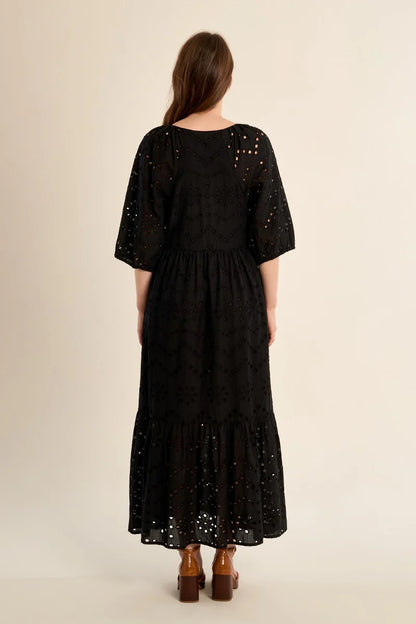 Eyelet Maxi Dress in black by Molly Bracken