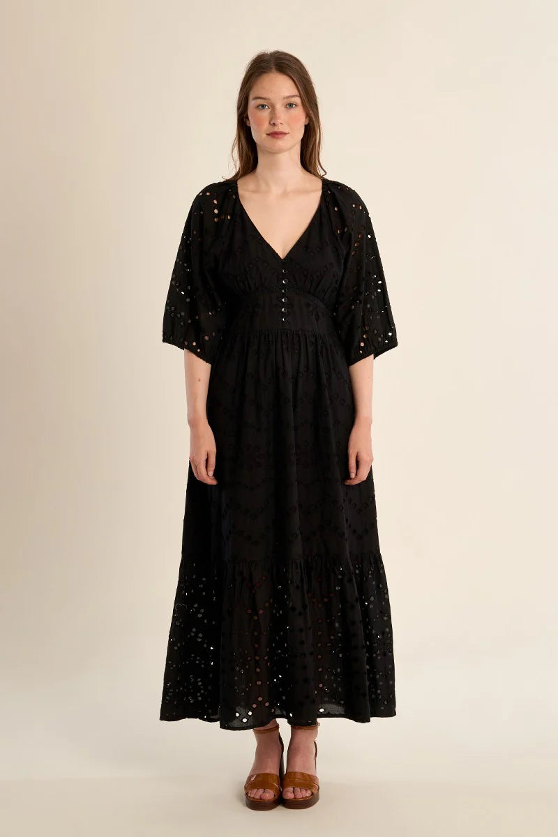 Eyelet Maxi Dress in black by Molly Bracken