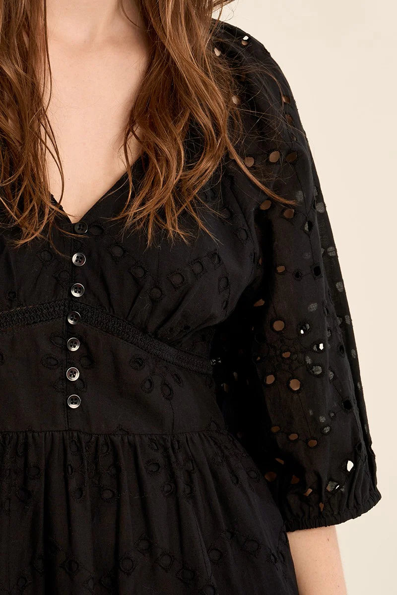 Eyelet Maxi Dress in black by Molly Bracken