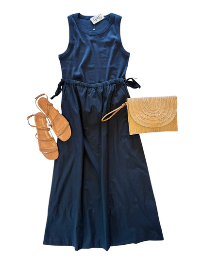 Poplin A-line Maxi Skirt in navy by Lilla P