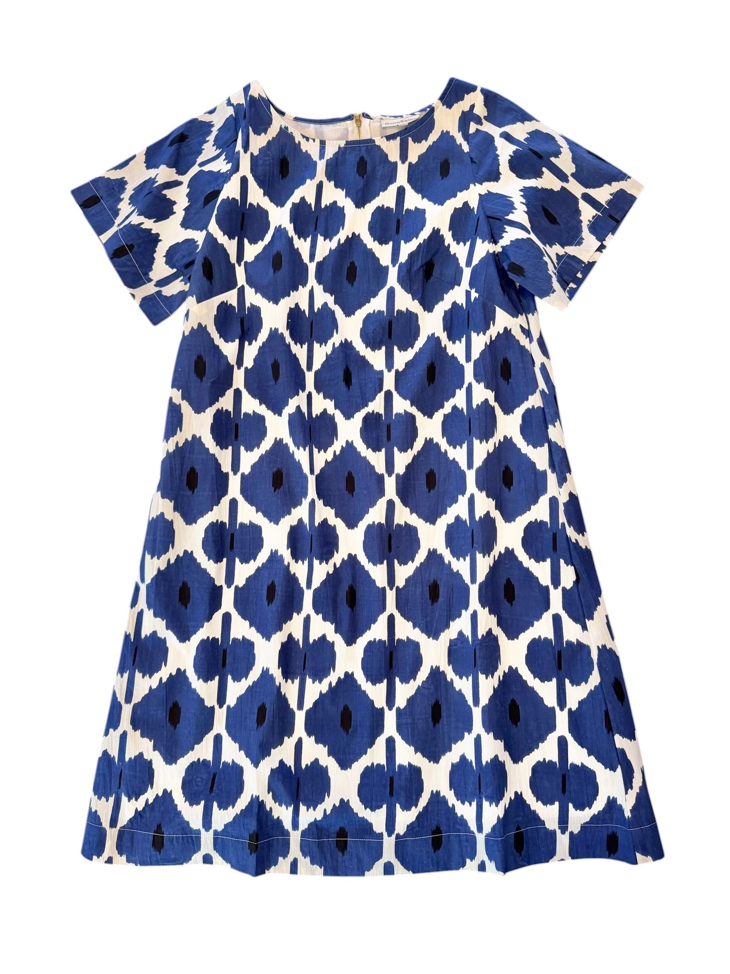 Edie Short Sleeve Mini Dress in indigo diamond by Fitzroy & Willa