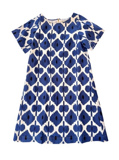 Edie Short Sleeve Mini Dress in indigo diamond by Fitzroy & Willa