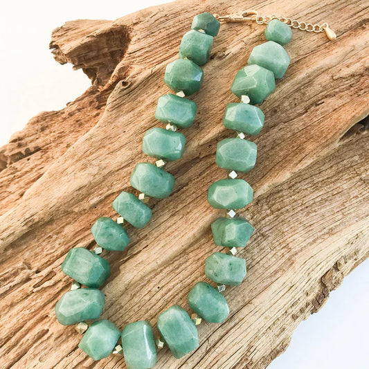 Chunk Brass Statement Necklace in green by Virtue