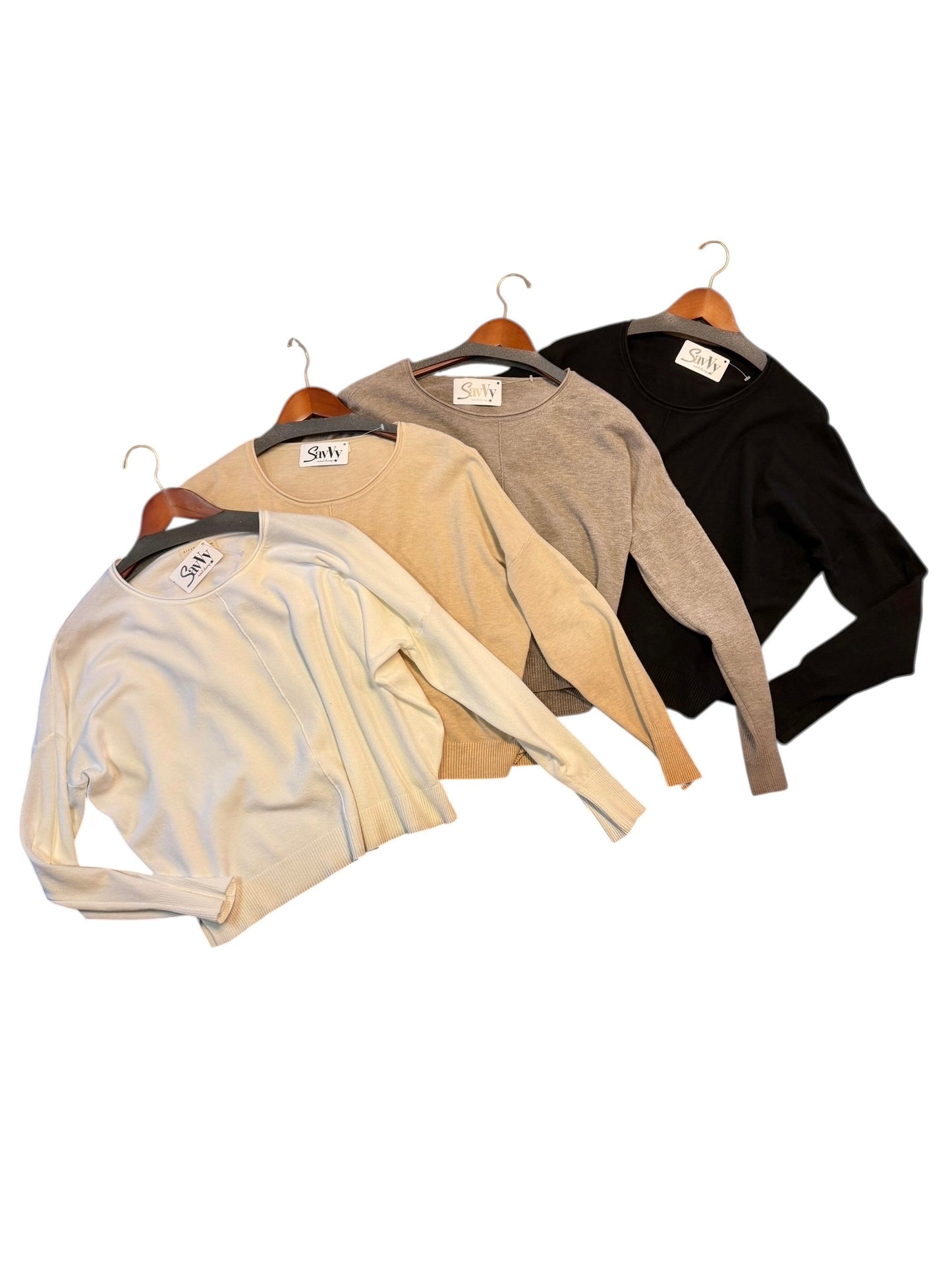 Seam Front Round Neck Pullover in black by Dreamers