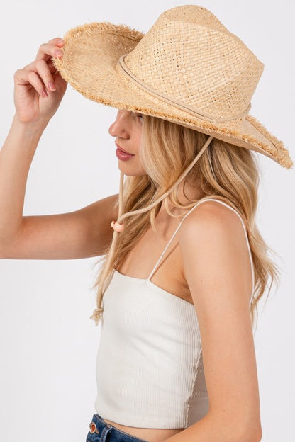 Straw Basket Weave Western Cowboy Hat in ivory