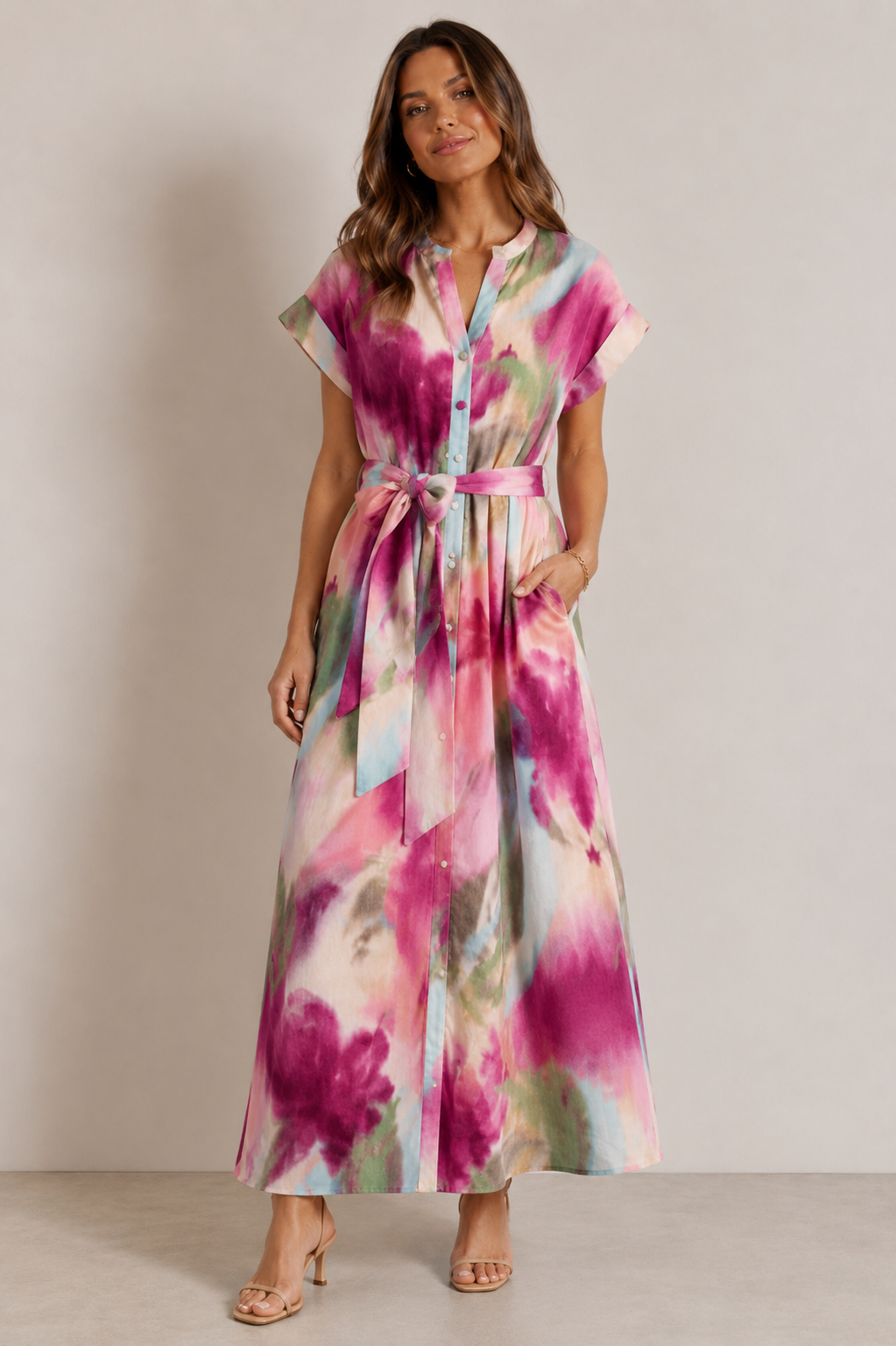 Evelyn Printed Dress in rosewater by Double A