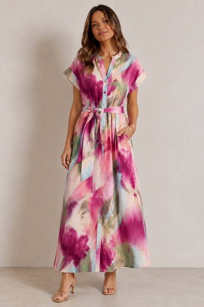 Evelyn Printed Dress in rosewater by Double A