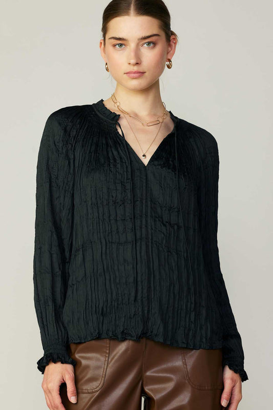 Wrinkled Long Sleeve Blouse in black by Current Air