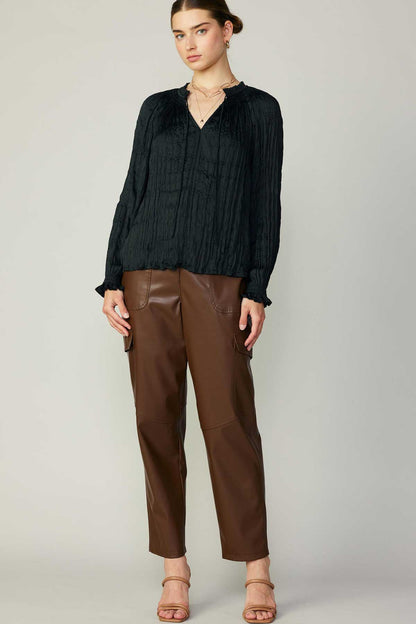 Wrinkled Long Sleeve Blouse in black by Current Air