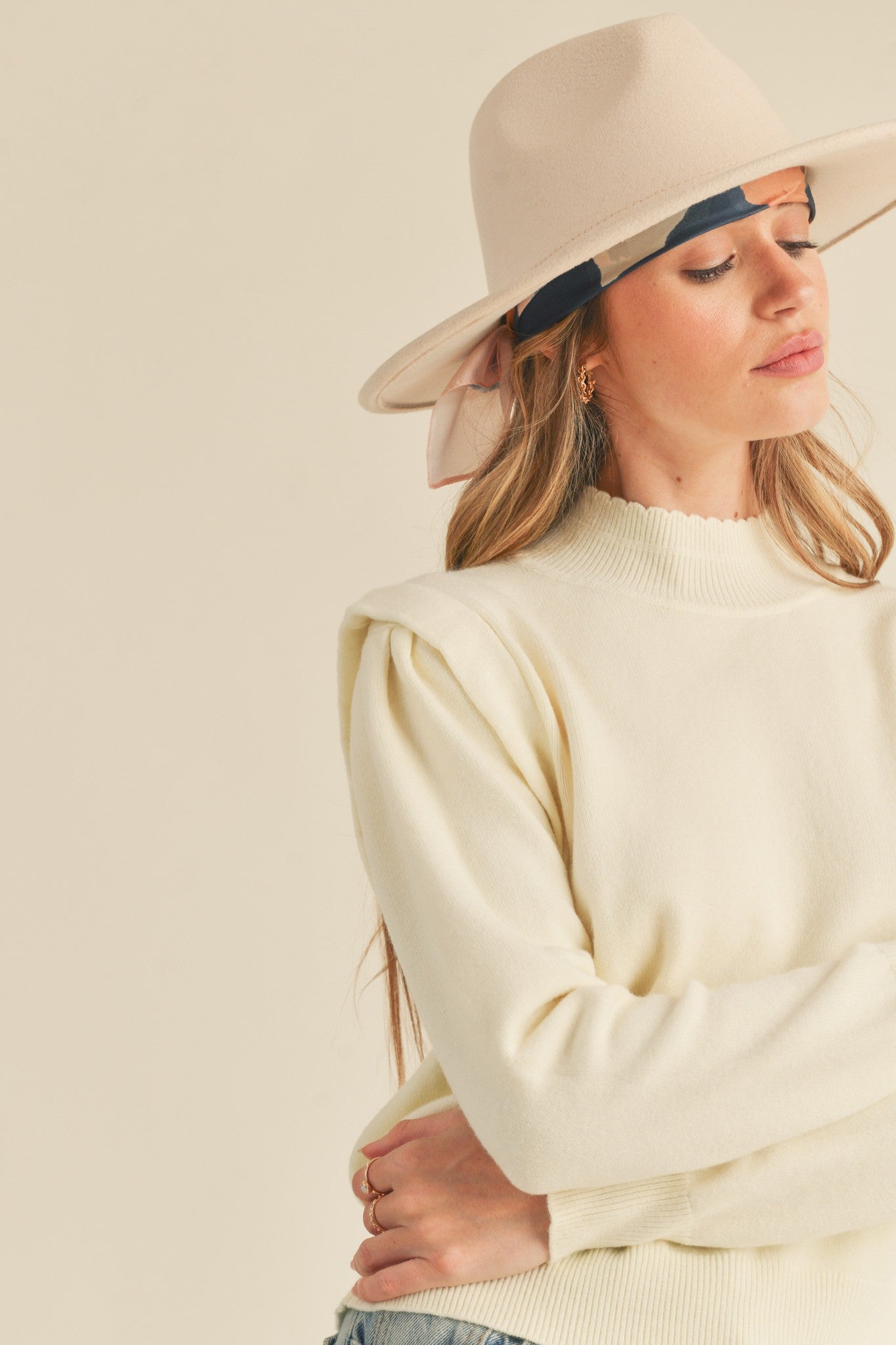 Mock Neck Shoulder Detail Sweater in ivory by &Merci