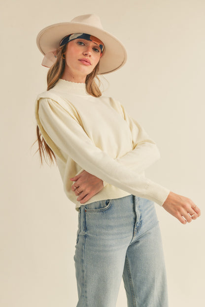 Mock Neck Shoulder Detail Sweater in ivory by &Merci