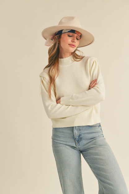 Mock Neck Shoulder Detail Sweater in ivory by &Merci