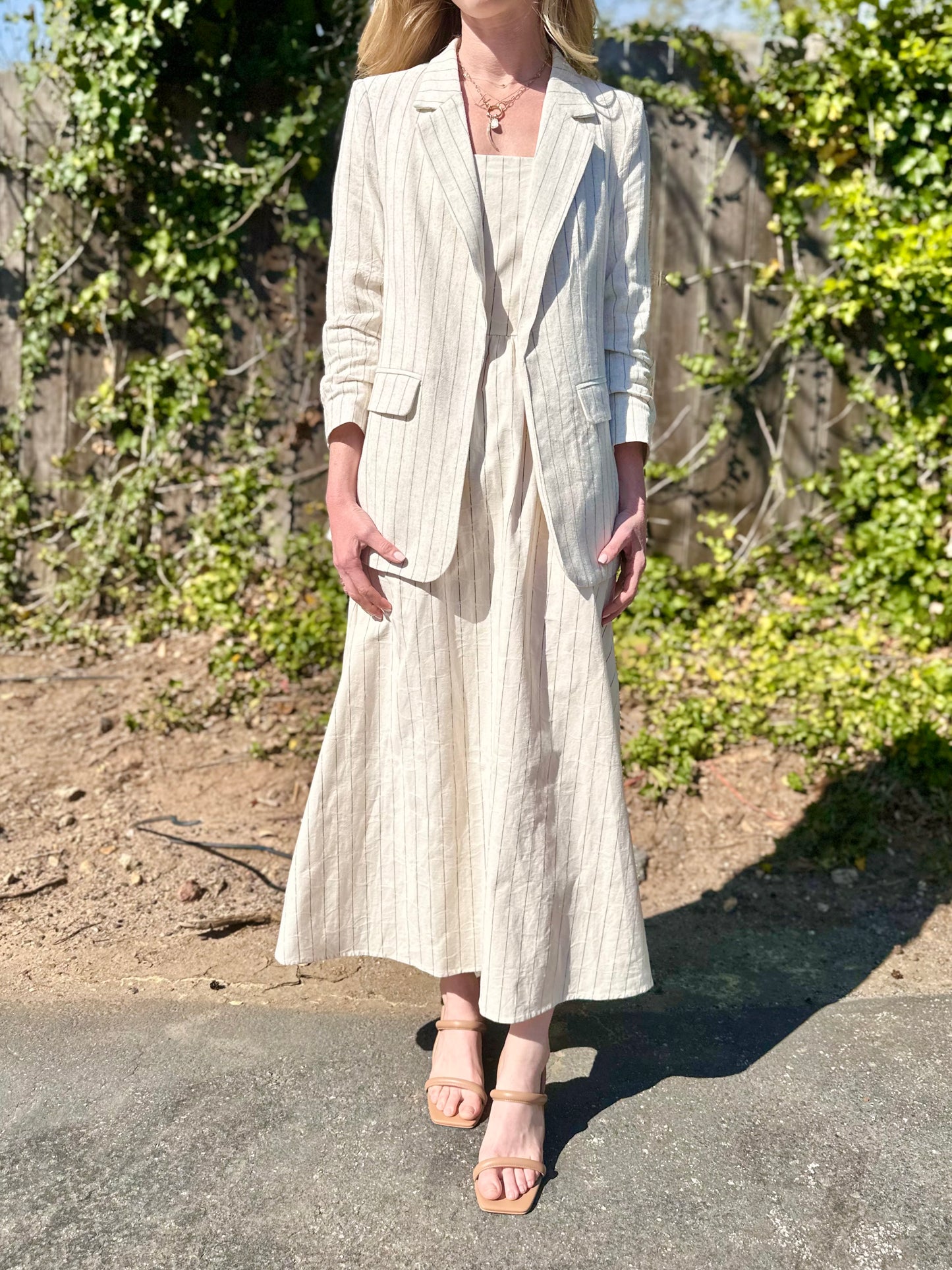 Casey Striped Midi Dress in creme by FRNCH