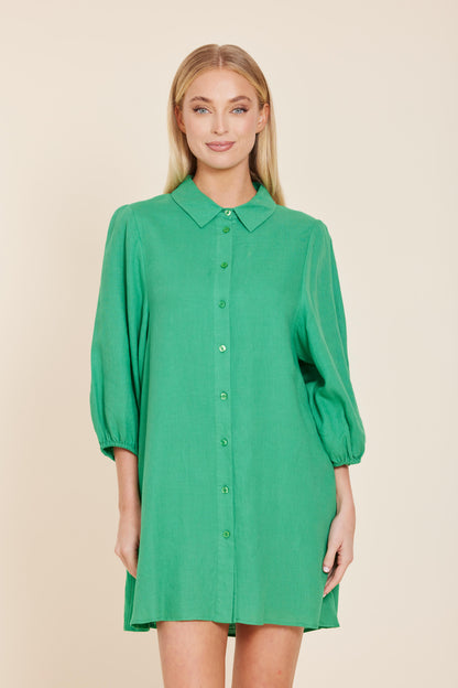Linen Exaggerated Sleeve Dress in green by Dolce Cabo