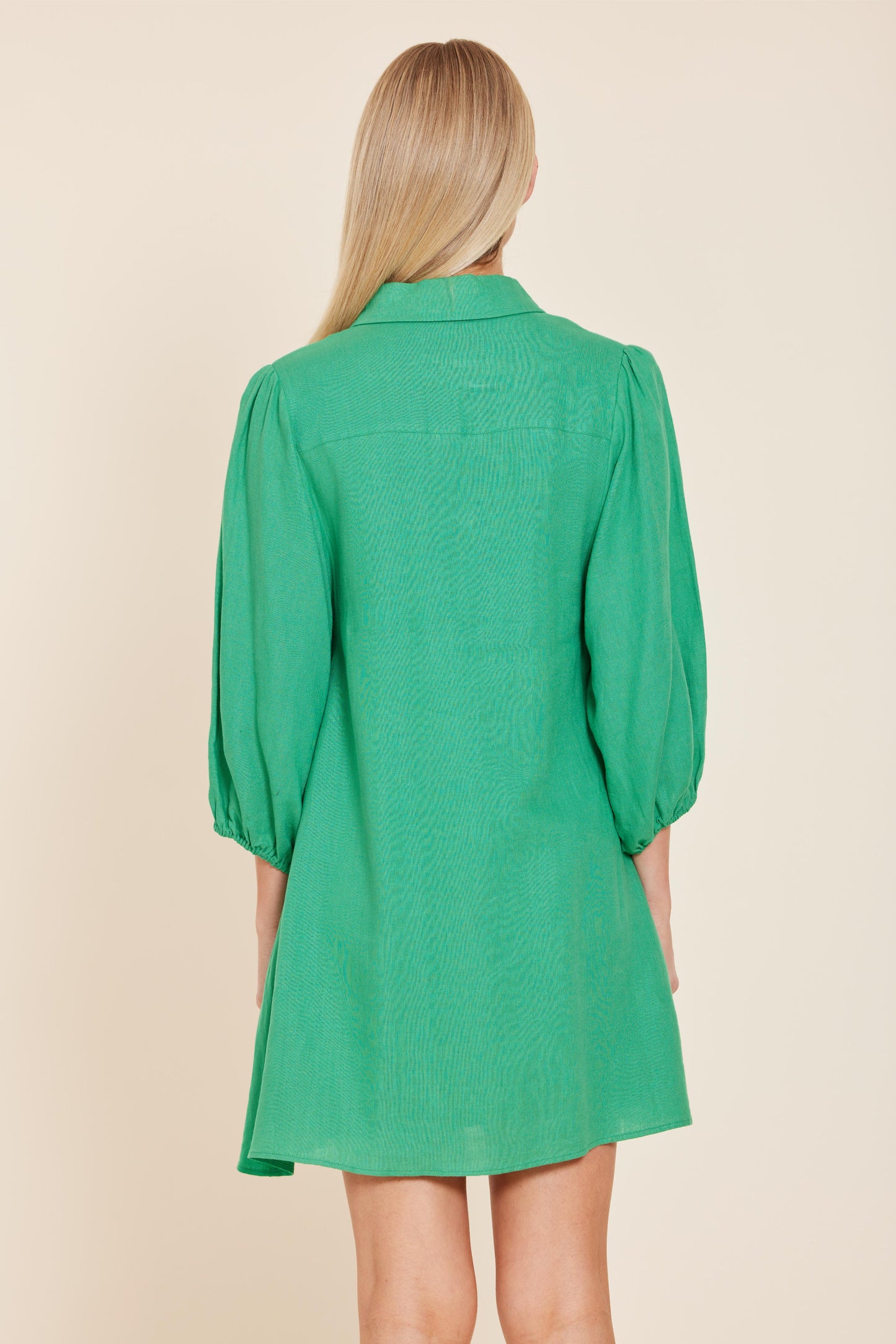 Linen Exaggerated Sleeve Dress in green by Dolce Cabo