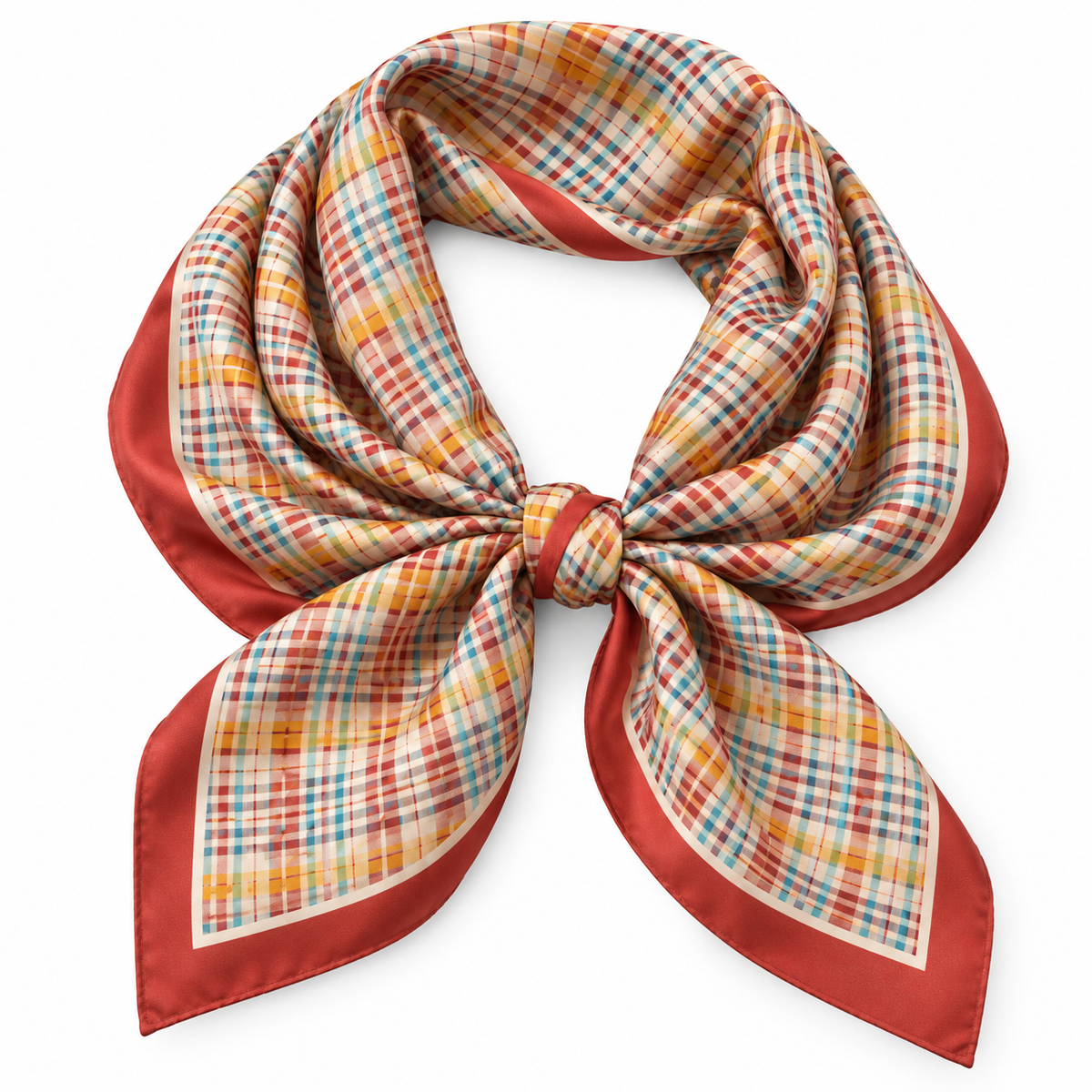 Plaid Printed Silky Bandana Scarf in brown