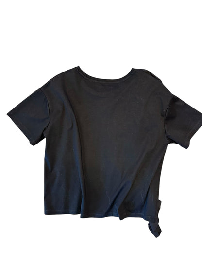 Solid Tee with Poplin Flower Ruffle in black by Psophia