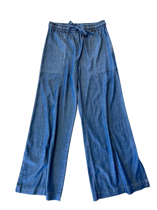 Lilia Drawstring Ankle Wide Leg Pant in mid wash by Lysse