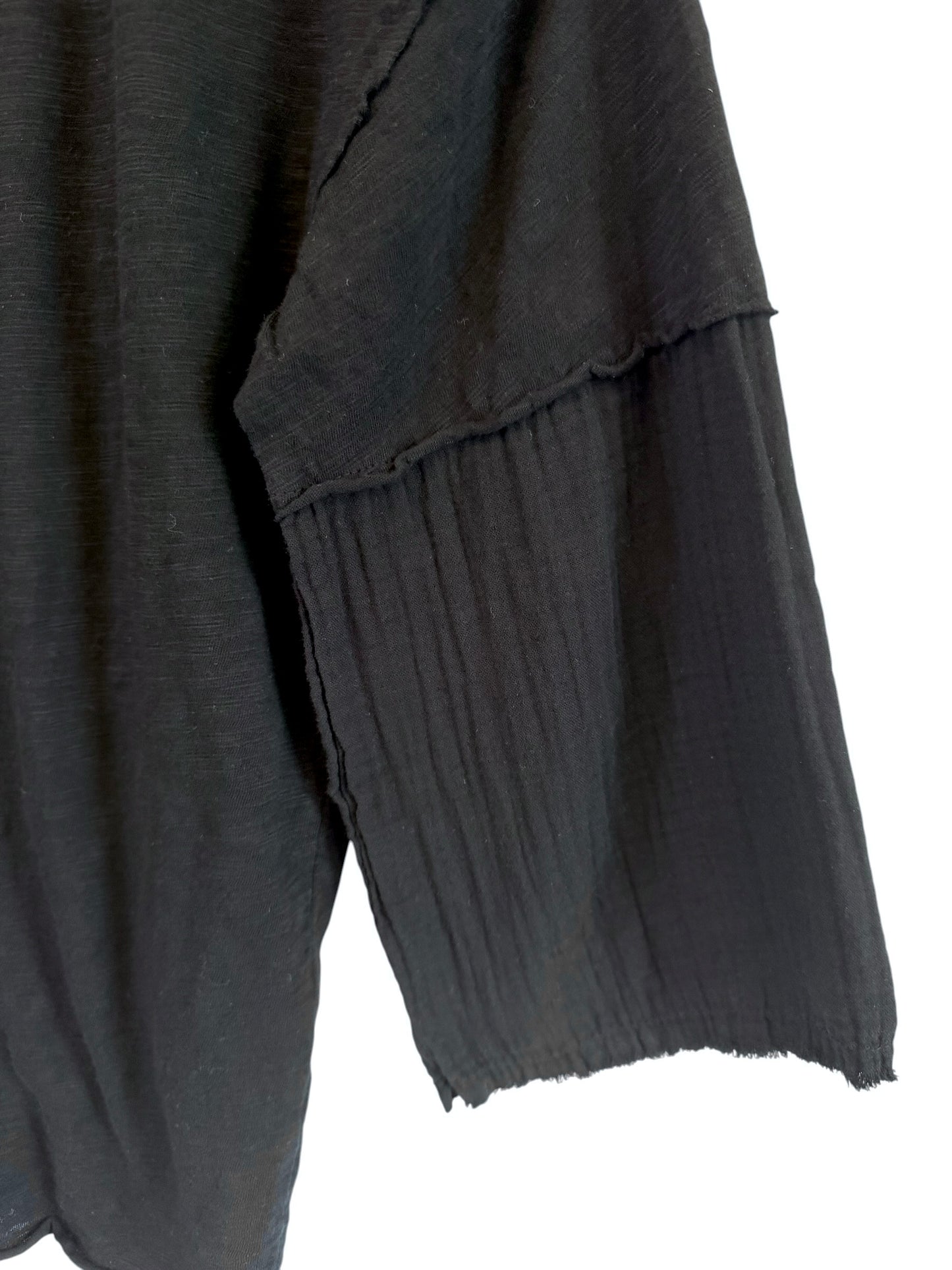 3/4 Sleeve Mix Media tee in black by Mododoc