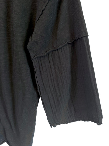 3/4 Sleeve Mix Media tee in black by Mododoc